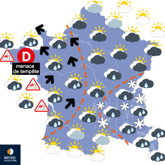 Carte de prévisions du temps du Lundi 19 janvier 2026