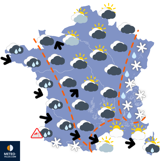 Carte de prévisions du temps du Lundi 19 janvier 2026