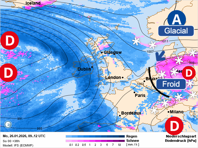 Carte de prévisions d'europe du Lundi 26 janvier 2026