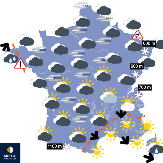 Carte de prévisions du temps du Lundi 26 janvier 2026
