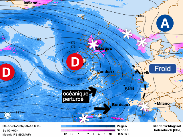 Carte de prévisions d'europe du Mardi 27 janvier 2026