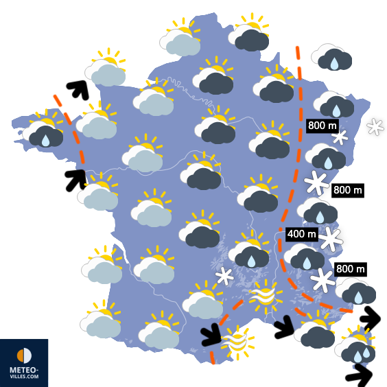 Carte de prévisions du temps du Dimanche 25 janvier 2026