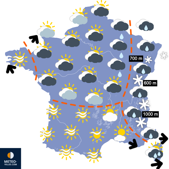 Carte de prévisions du temps du Lundi 26 janvier 2026