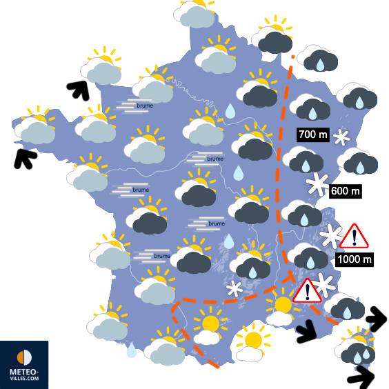 Carte de prévisions du temps du Mardi 27 janvier 2026