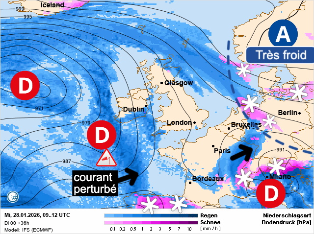 Carte de prévisions d'europe du Mercredi 28 janvier 2026
