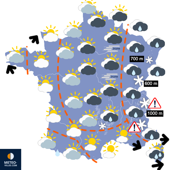 Carte de prévisions du temps du Mercredi 28 janvier 2026