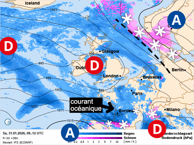 Carte de prévisions d'europe du Samedi 31 janvier 2026
