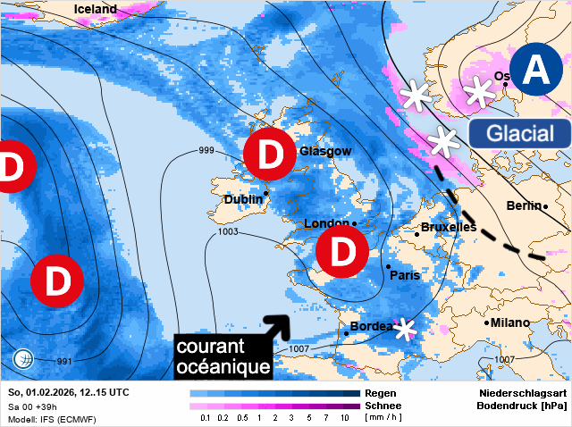 Carte de prévisions d'europe du Dimanche 1 février 2026