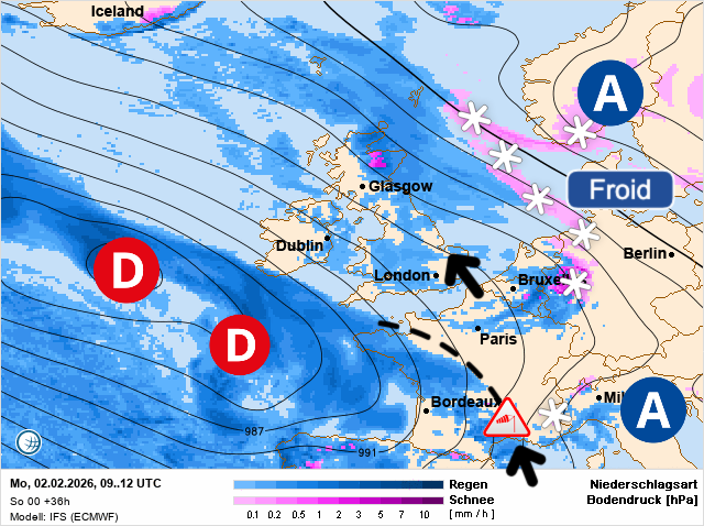 Carte de prévisions d'europe du Lundi 2 février 2026