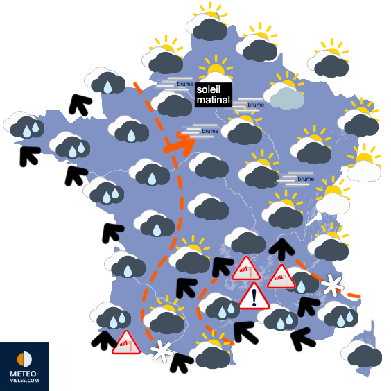 Carte de prévisions du temps du Lundi 2 février 2026