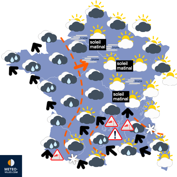 Carte de prévisions du temps du Lundi 2 février 2026