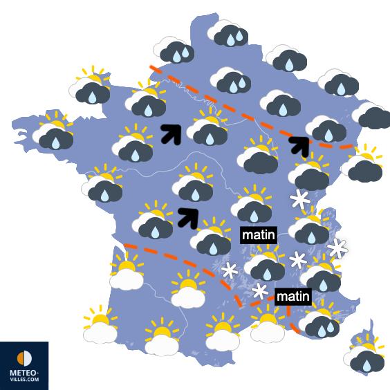 Carte de prévisions du temps du Lundi 2 février 2026