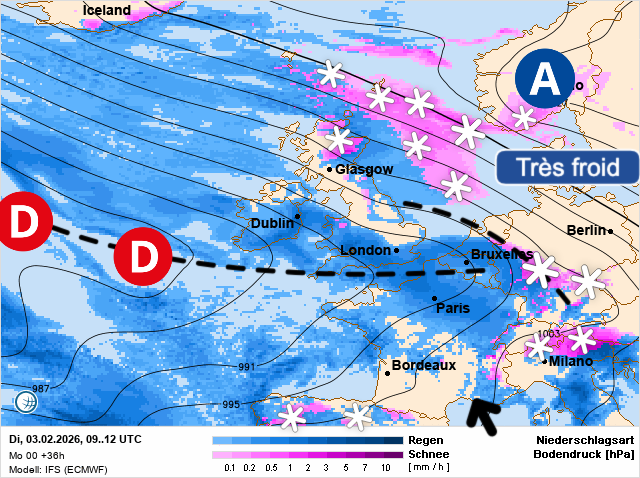Carte de prévisions d'europe du Mardi 3 février 2026