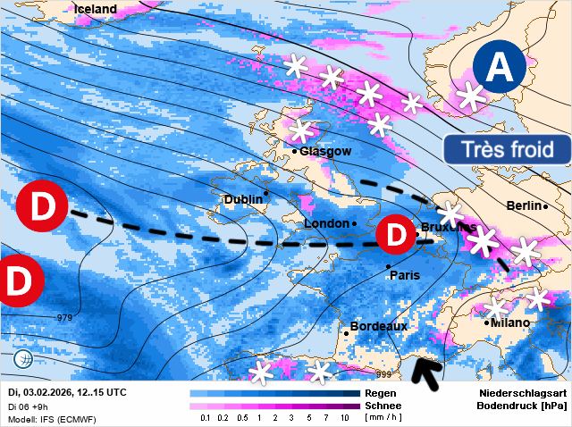 Carte de prévisions d'europe du Mardi 3 février 2026