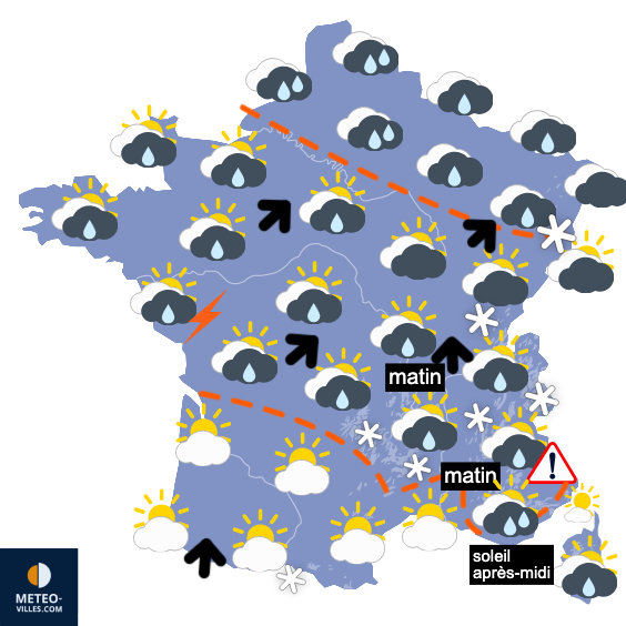 Carte de prévisions du temps du Mardi 3 février 2026