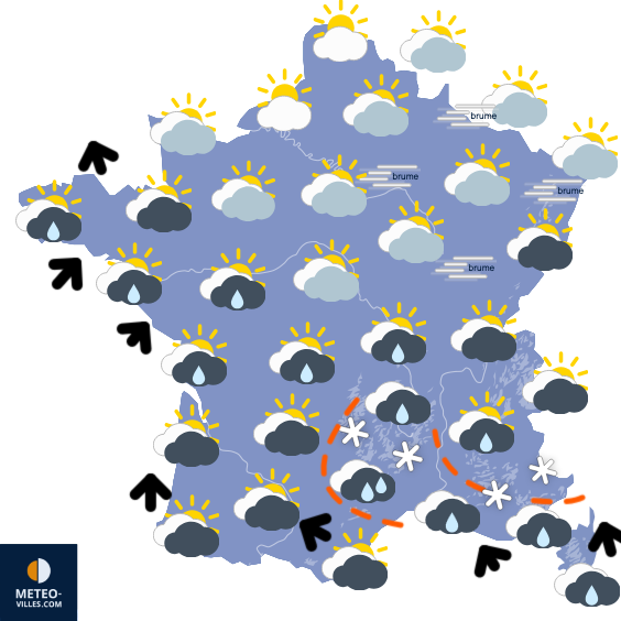 Carte de prévisions du temps du Dimanche 1 février 2026