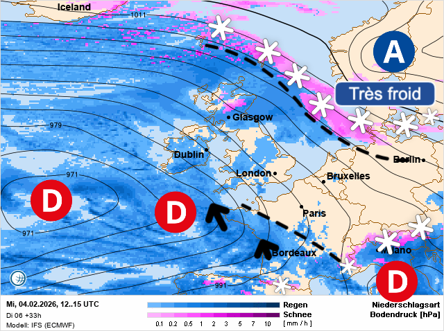 Carte de prévisions d'europe du Wednesday, February 4, 2026