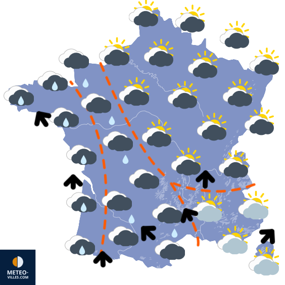 Carte de prévisions du temps du Lundi 2 février 2026