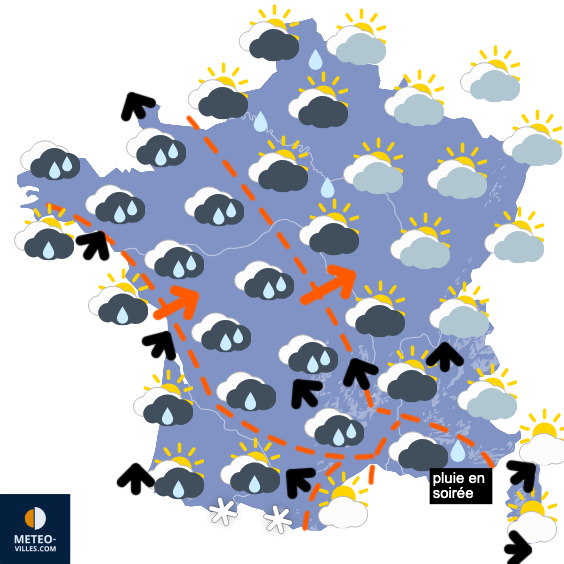 Carte de prévisions du temps du Mardi 3 février 2026