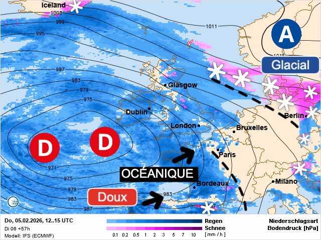 Carte de prévisions d'europe du Jeudi 5 février 2026