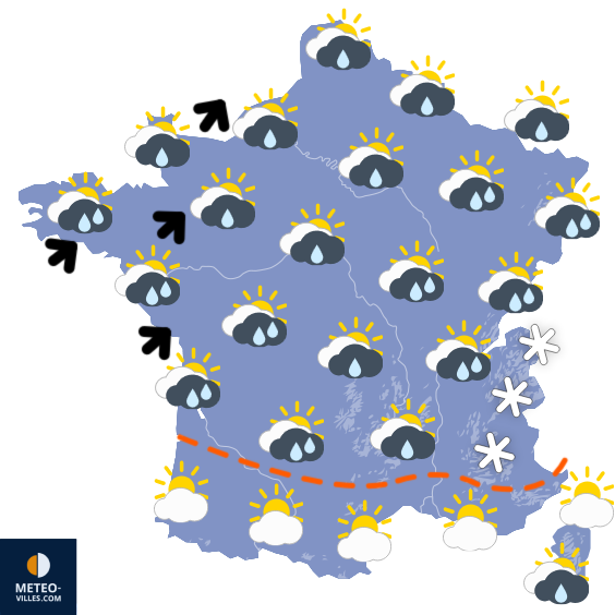 Carte de prévisions du temps du Lundi 2 février 2026