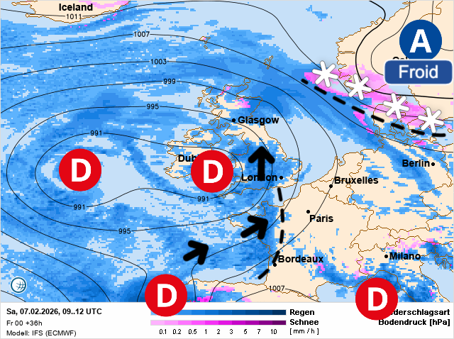 Carte de prévisions d'europe du Samedi 7 février 2026