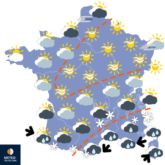 Carte de prévisions du temps du Vendredi 6 février 2026