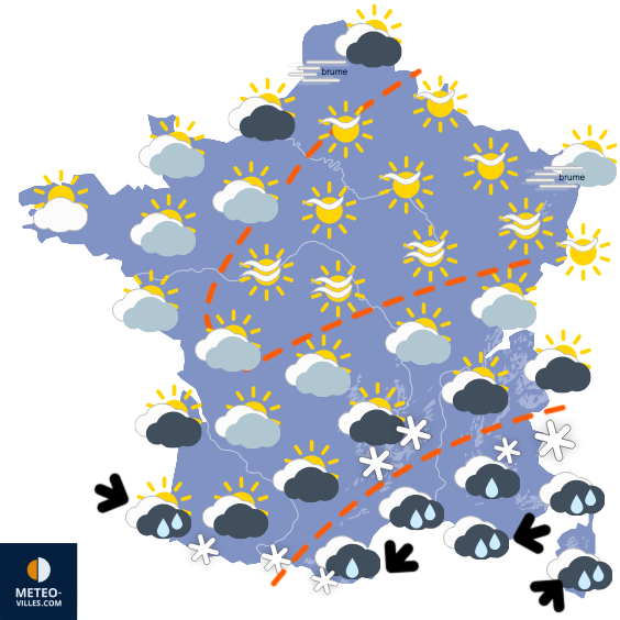 Carte de prévisions du temps du Dimanche 8 février 2026