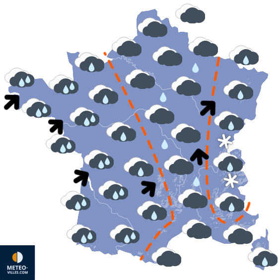 Carte de prévisions du temps du Lundi 9 février 2026