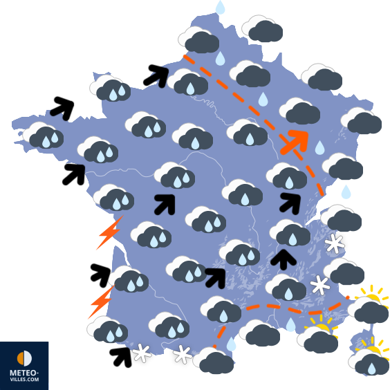 Carte de prévisions du temps du Lundi 9 février 2026