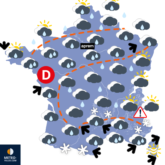 Carte de prévisions du temps du Vendredi 13 février 2026