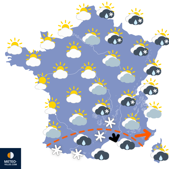 Carte de prévisions du temps du Samedi 14 février 2026