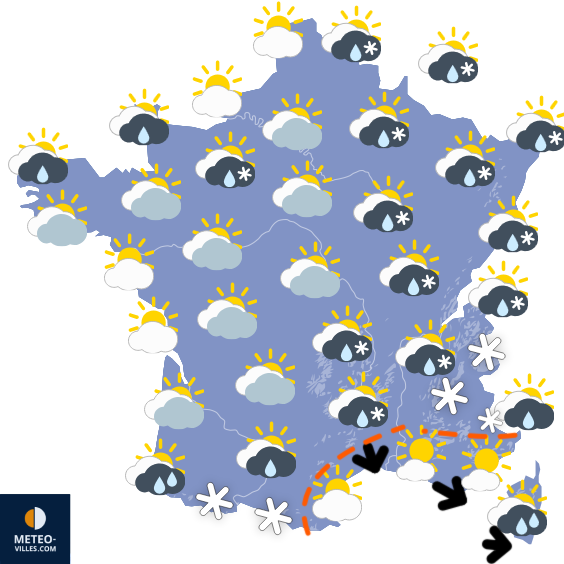 Carte de prévisions du temps du Samedi 14 février 2026