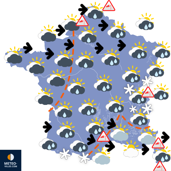 Carte de prévisions du temps du Mardi 10 février 2026