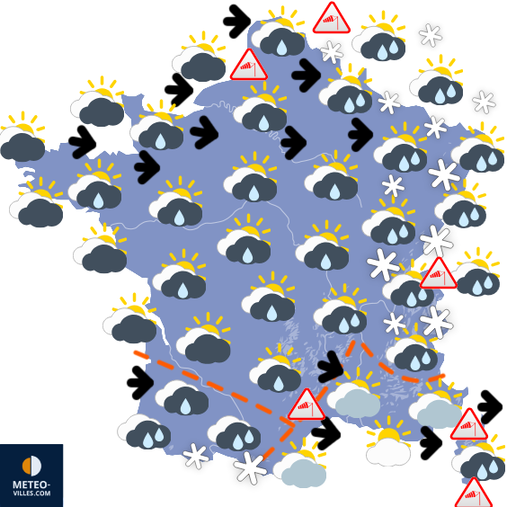 Carte de prévisions du temps du Mercredi 11 février 2026