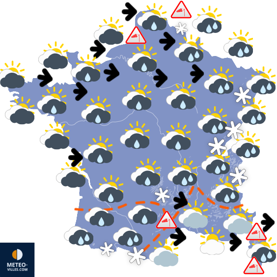 Carte de prévisions du temps du Vendredi 13 février 2026