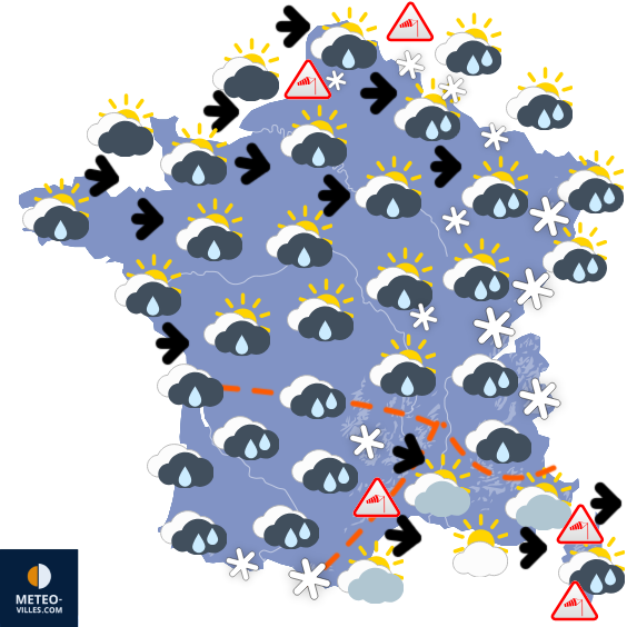 Carte de prévisions du temps du Vendredi 13 février 2026