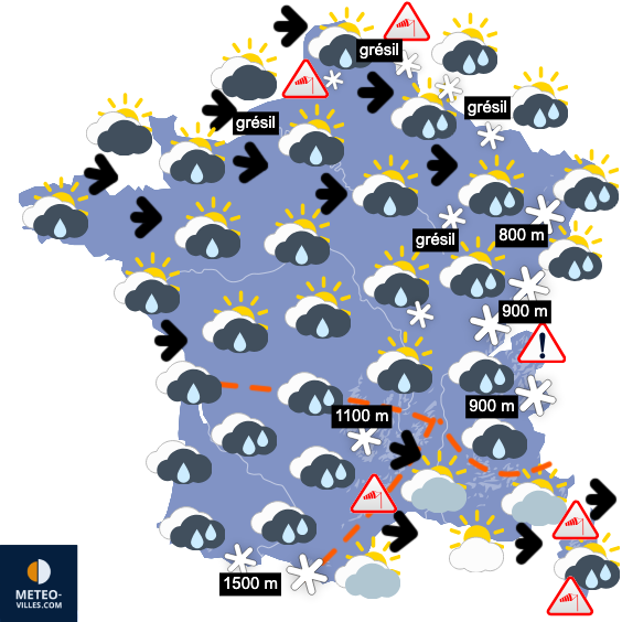 Carte de prévisions du temps du Samedi 14 février 2026