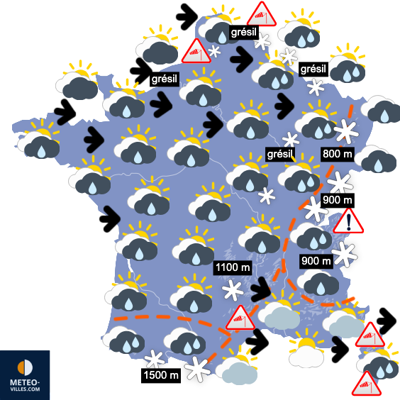 Carte de prévisions du temps du Samedi 14 février 2026