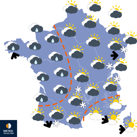 Carte de prévisions du temps du Vendredi 13 février 2026