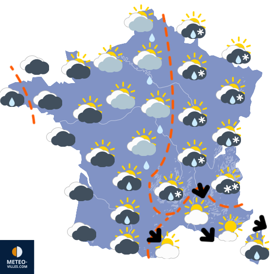 Carte de prévisions du temps du Vendredi 13 février 2026
