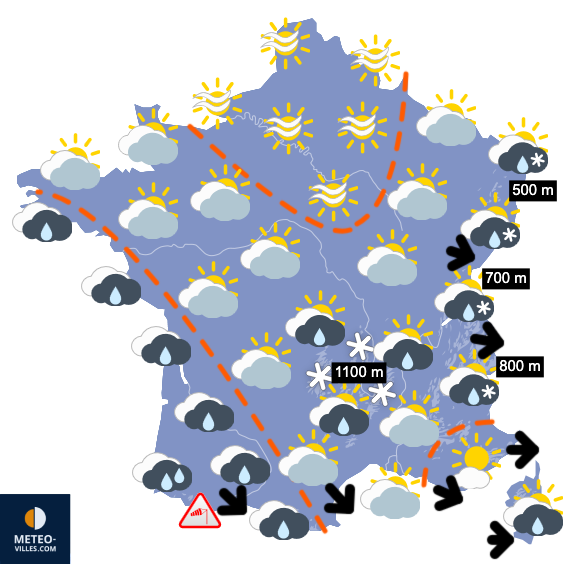 Carte de prévisions du temps du Samedi 14 février 2026