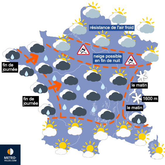 Carte de prévisions du temps du Monday, February 16, 2026