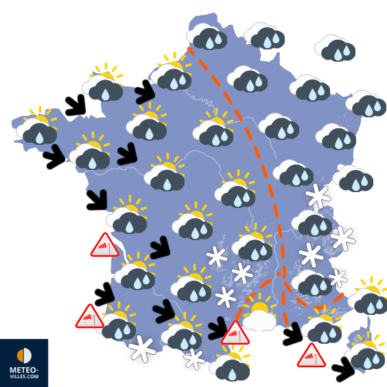Carte de prévisions du temps du Samedi 14 février 2026