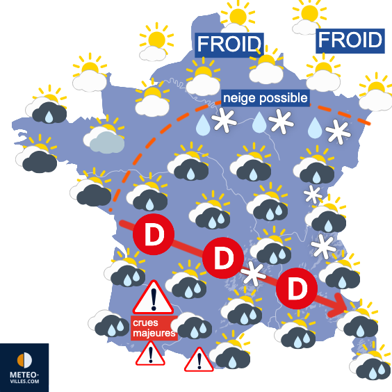 Carte de prévisions du temps du Monday, February 16, 2026