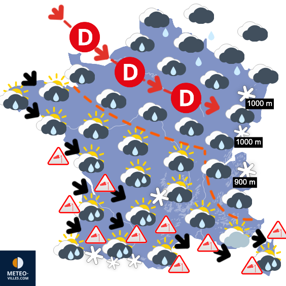 Carte de prévisions du temps du Mercredi 18 février 2026