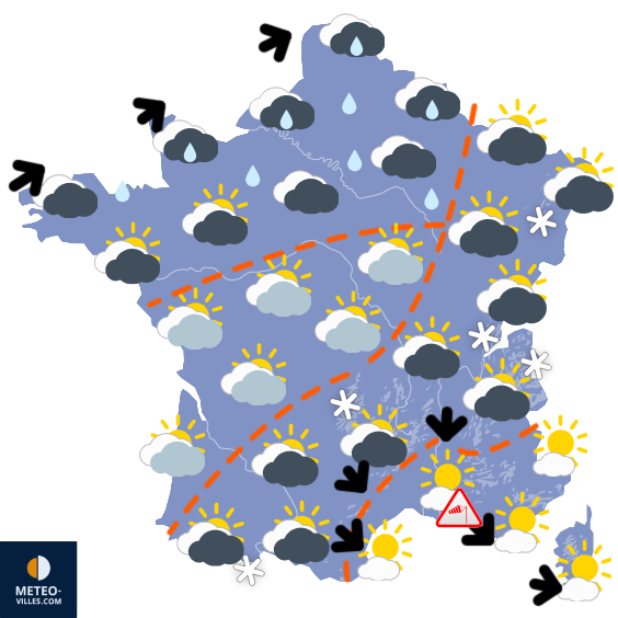 Carte de prévisions du temps du Jeudi 19 février 2026