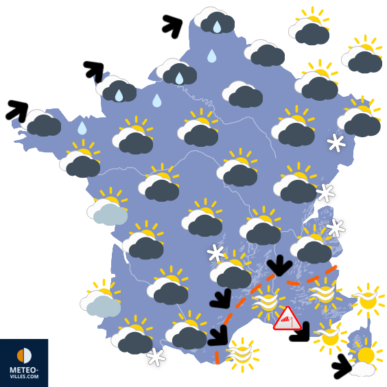 Carte de prévisions du temps du Jeudi 19 février 2026