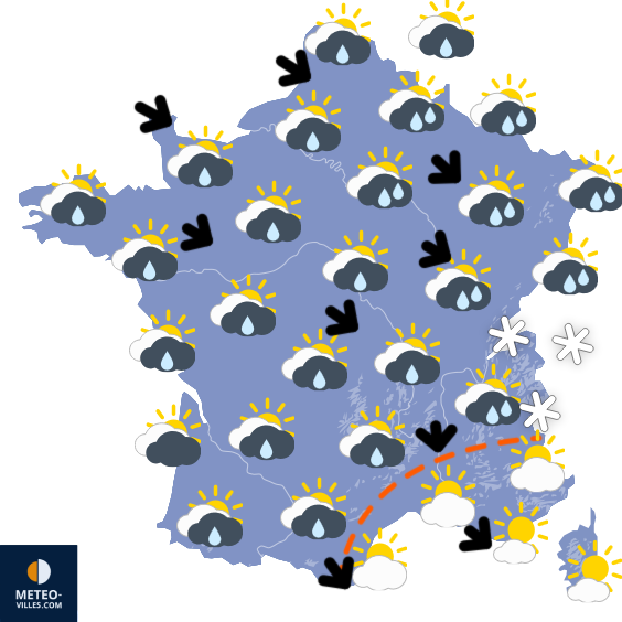 Carte de prévisions du temps du Samedi 14 février 2026