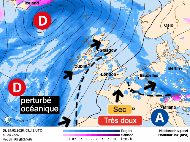 Carte de prévisions d'europe du Mardi 24 février 2026